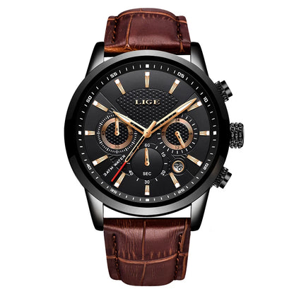 LIGE 2024 Reloj de lujo para hombre, reloj de cuarzo informal de negocios, reloj de pulsera de cuero a la moda para hombre, reloj impermeable para hombre