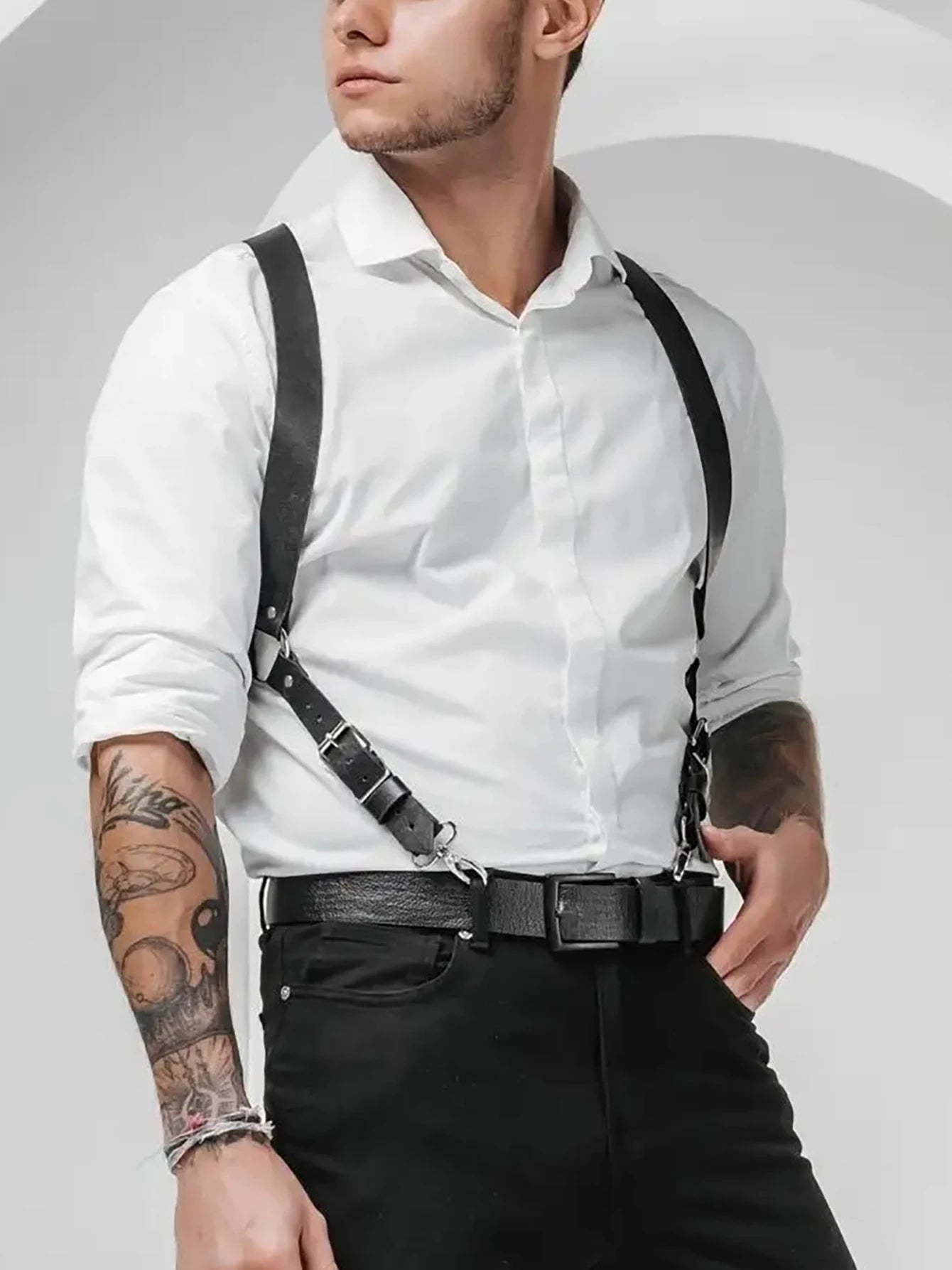 Arnés de pecho de cuero sintético para hombre, tirantes ajustables, arnés corporal bondage, accesorios de ropa gótica, moda
