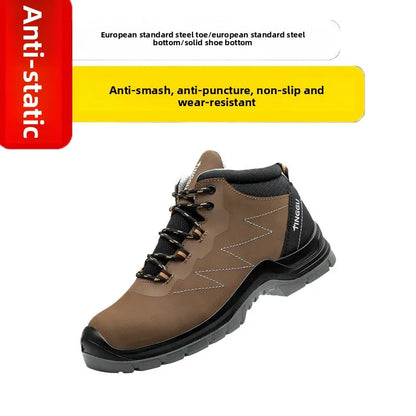 Zapatos de trabajo de cuero antiestáticos, de protección laboral, antiaplastamiento, antipinchazos, antideslizantes, antipolvo y resistentes al desgaste para hombre.