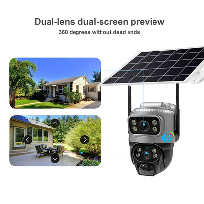 Cámara IP de seguridad V380 de doble lente, 4G, con detección humana PIR solar, visión nocturna, resistente al agua, 8MP, 4K, monitor CCTV con batería