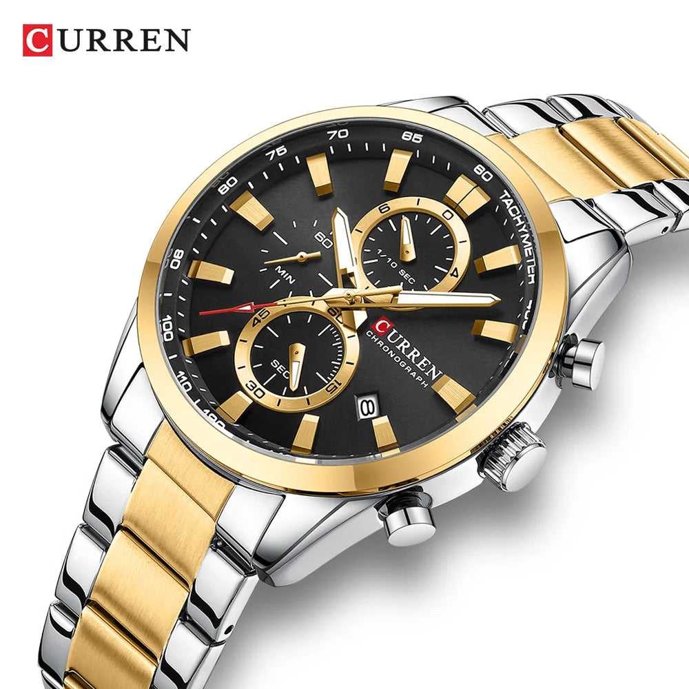 Reloj deportivo CURREN de cuarzo con cronógrafo para hombre - Pulsera de acero inoxidable y esfera multifuncional