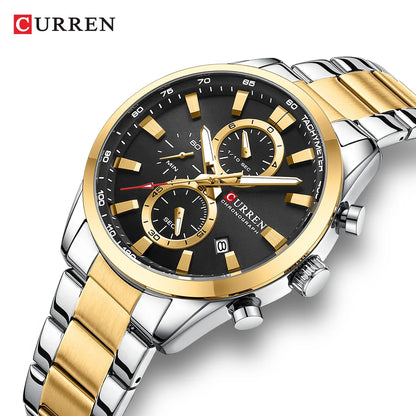 Reloj deportivo CURREN de cuarzo con cronógrafo para hombre - Pulsera de acero inoxidable y esfera multifuncional