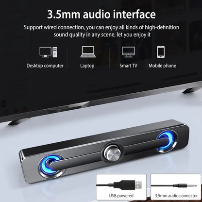 Barra de sonido Salange con Bluetooth y cable USB, altavoces estéreo para proyector, PC, portátil, teléfono, ordenador, altavoz auxiliar de 3,5 mm.