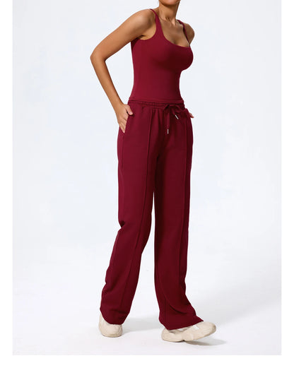 Pantalones largos de yoga para mujer, cálidos para invierno y otoño, para gimnasio, entrenamiento, estilo holgado, deportivos, de cintura alta, con cordón ajustable.