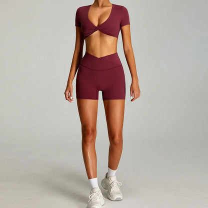 Conjunto deportivo de yoga para mujer mikeyoga, 2 piezas, secado rápido, ideal para gimnasio, correr y entrenar. Incluye ropa deportiva de manga corta para yoga.