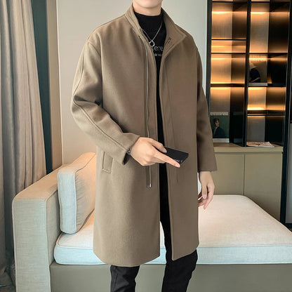 2025 Autumn Winter Men Long Coat Windbreaker Casual Loose  Solid Color Trench Men Fashion Korean Style Mens Jackets Outerwear