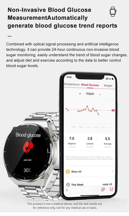 Reloj inteligente con tratamiento láser para hombres, dispositivo con ECG, PPG, frecuencia cardíaca, azúcar en sangre, monitor de salud, para Android e iOS, 2024
