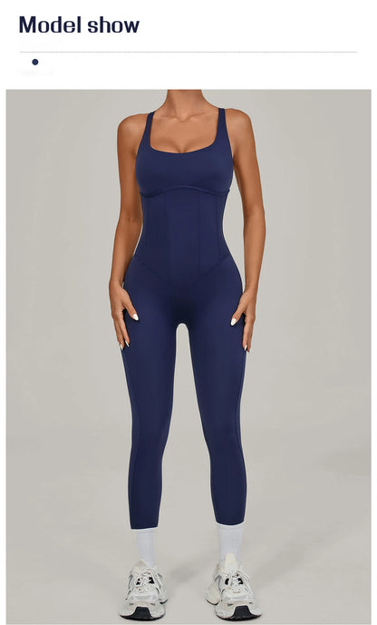 Nuevo mono de yoga para mujer, sexy, con espalda en V, cintura alta, realce de glúteos, tirantes ajustables, conjunto de yoga de secado rápido y transpirable, mono deportivo.