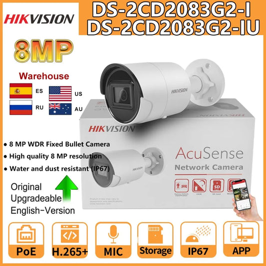 Cámara IP Hikvision 8MP DS-2CD2083G2-I DS-2CD2083G2-IU PoE 4K. Cámara de videovigilancia tipo bala Acusense para protección del hogar.
