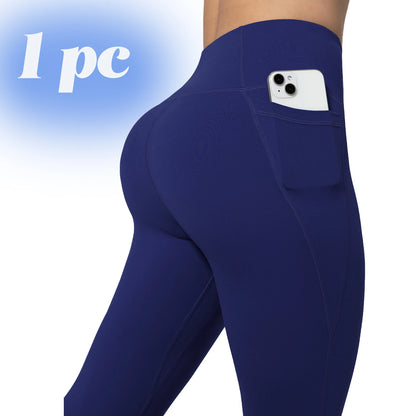 Leggings de yoga para mujer, 2 unidades, con bolsillos, color liso, para gimnasio, actividades al aire libre, cintura alta, ajustados, pantalones deportivos para correr.