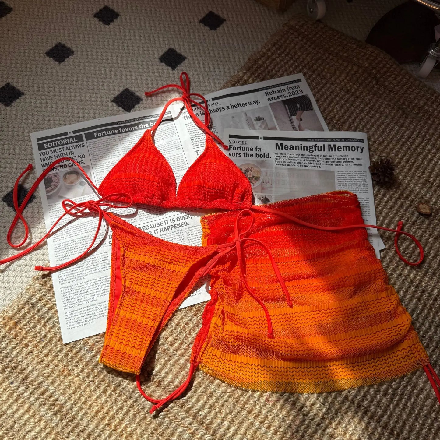 VigoBreviya - Conjunto de bikini de 3 piezas con falda y degradado para mujer, traje de baño sexy con cuello halter, push up, tanga de corte alto atada, 2024