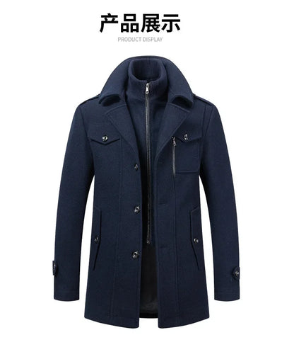 Thickening Warm Wool Coat High Quality Design Wool Coats Men's Wool Blend Winter Double Collar Wool Blend Men Solid Color