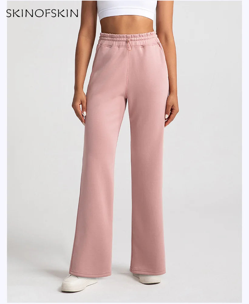 Pantalones de yoga de modal lavados con arena de alta calidad para mujer, mallas de capa de aire de cintura alta, pantalones deportivos rectos y holgados para correr y actividades de ocio.