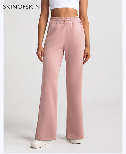 Pantalones de yoga de modal lavados con arena de alta calidad para mujer, mallas de capa de aire de cintura alta, pantalones deportivos rectos y holgados para correr y actividades de ocio.