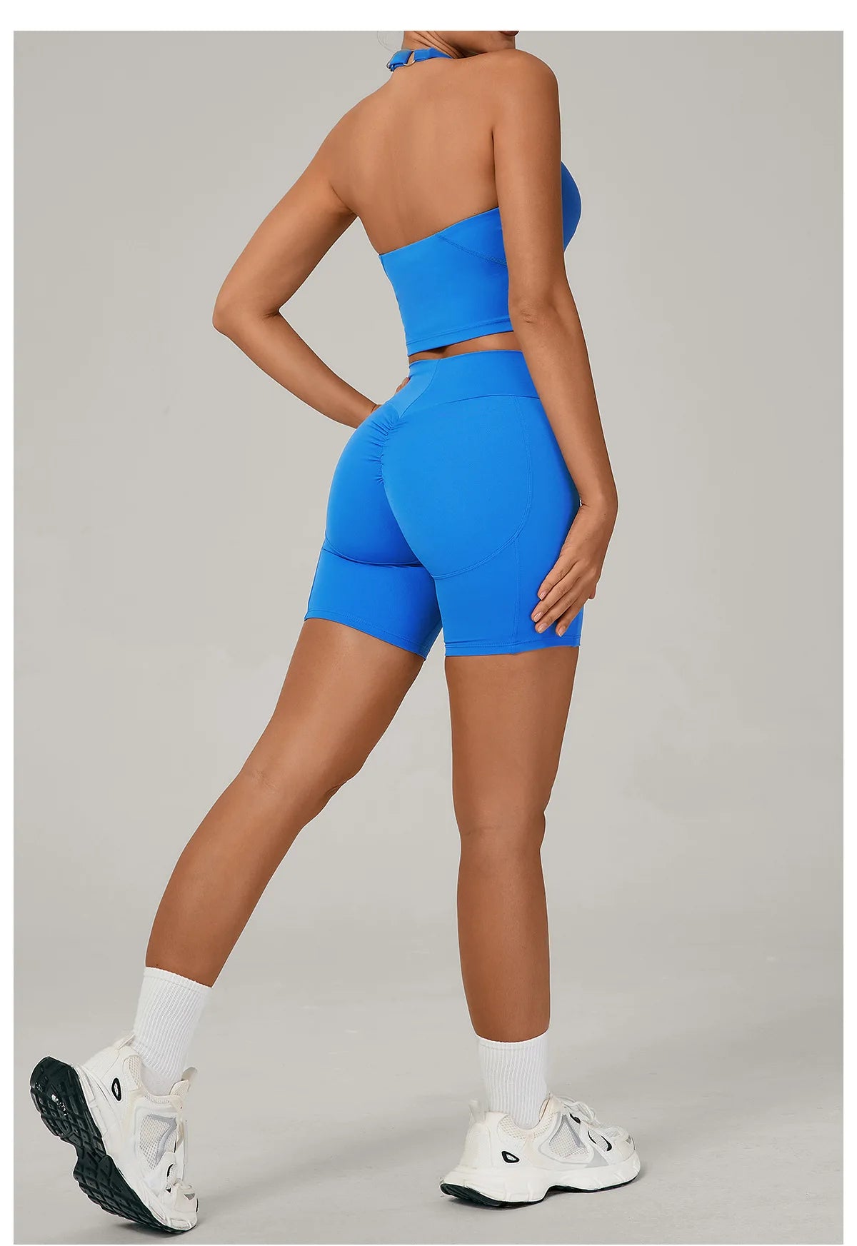 Ctenkevet - Conjunto de 2 piezas de sujetador halter sin espalda para mujer, ropa deportiva de secado rápido para gimnasio, conjunto deportivo femenino de dos piezas con pantalones cortos