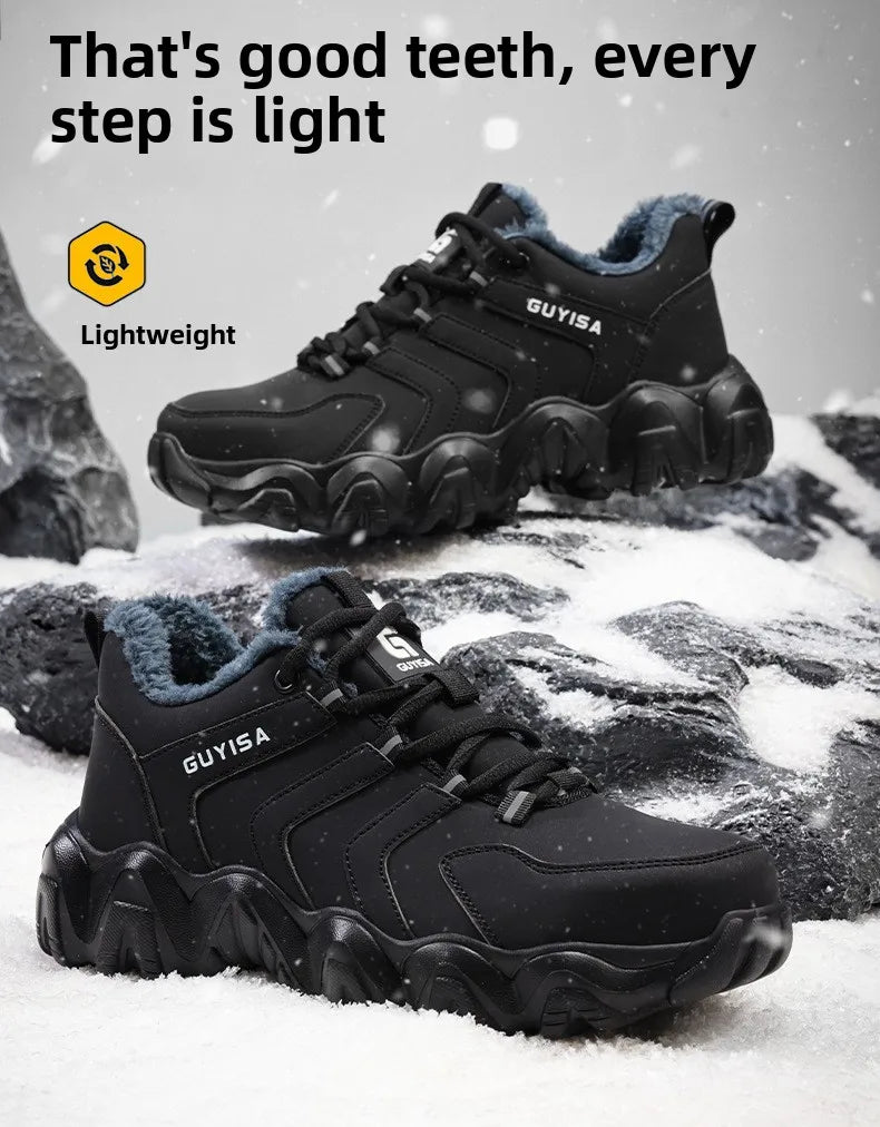 Zapatillas de seguridad con forro polar para hombre y mujer, botas de invierno con punta de acero, gruesas, cálidas, antiaplastamiento, para trabajo, tallas 36-46