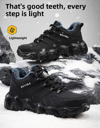 Zapatillas de seguridad con forro polar para hombre y mujer, botas de invierno con punta de acero, gruesas, cálidas, antiaplastamiento, para trabajo, tallas 36-46