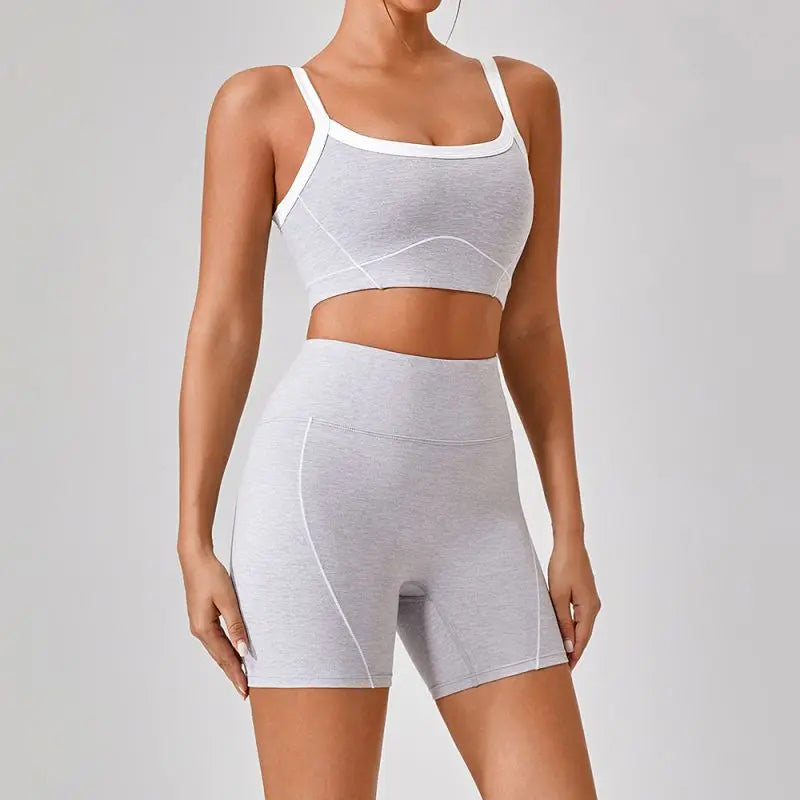 Conjunto deportivo de yoga de verano de 2 piezas con retazos y leggings de cintura alta con abertura para mujer, conjunto de entrenamiento de fitness, chándal deportivo para mujer