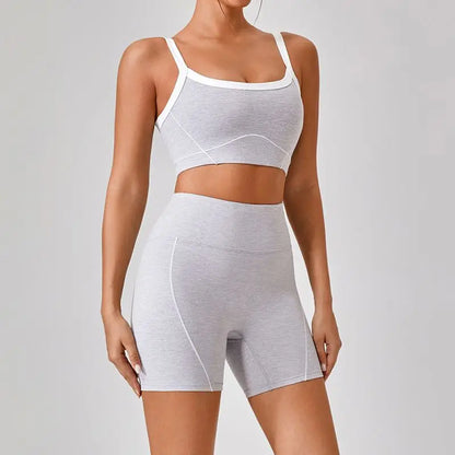 Conjunto deportivo de yoga de verano de 2 piezas con retazos y leggings de cintura alta con abertura para mujer, conjunto de entrenamiento de fitness, chándal deportivo para mujer