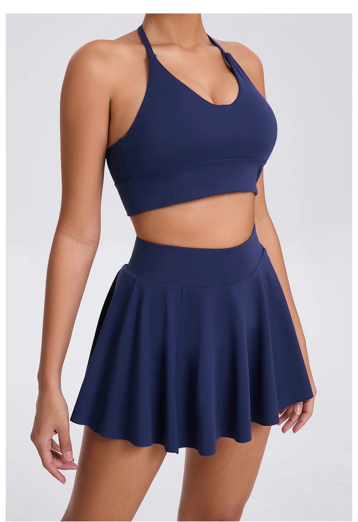 Conjunto de yoga para mujer, sujetador deportivo para exteriores, falda de tenis antiexposición, camiseta sin mangas de yoga transpirable de secado rápido, novedad de 2025