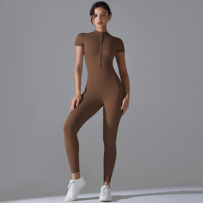 Women Zipper Bodysuits Fitness Sports Bodysuit Yoga Suit Breathable Quick Drying Sports Yoga Clothing Women Gym Push Up Workout