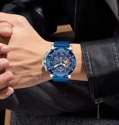 Reloj deportivo LIGE para hombre, de primera marca, de silicona, de lujo, con cronógrafo, esfera pequeña, función de cuarzo, resistente al agua, luminoso.