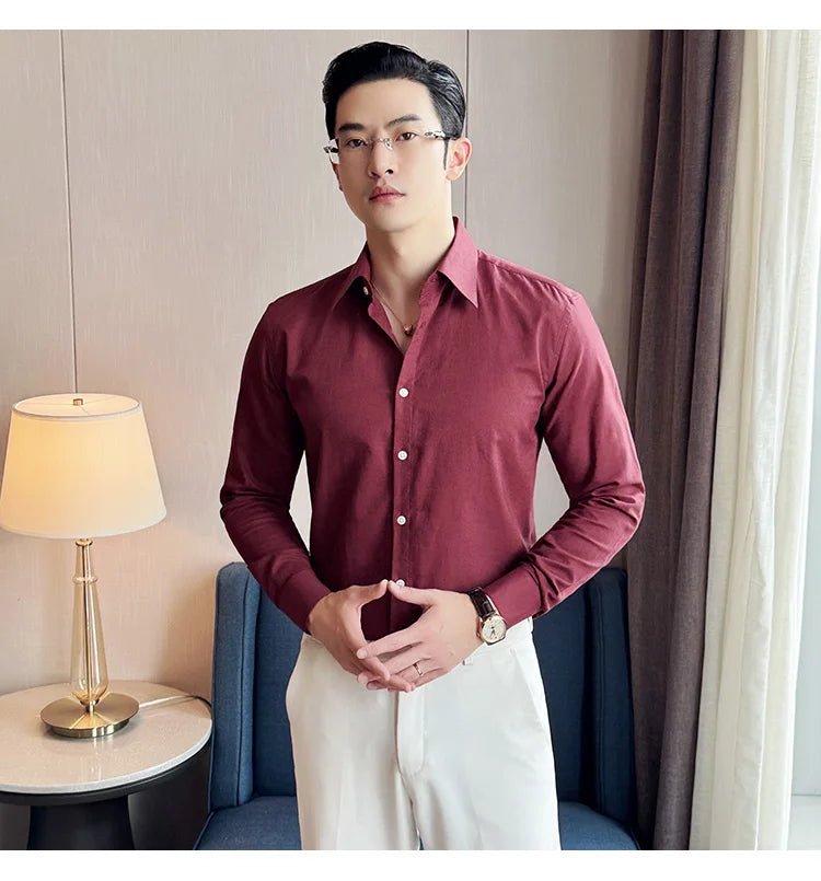 Camisa de hombre de color liso de alta calidad, 55 % algodón y 45 % lino, transpirable y con absorción de sudor, de manga larga. Tallas M-4XL.