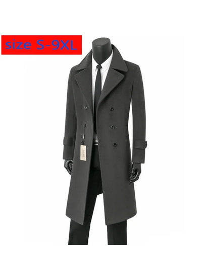 Abrigo de lana de alta calidad para jóvenes, cálido, informal, extralargo, cruzado, grueso, tallas grandes S-7XL 8XL 9XL