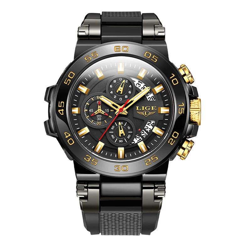 Relojes LIGE 2025 para hombre, nuevos, a la moda, con correa de silicona, sencillos, deportivos, militares, con fecha, resistentes al agua 50M, de cuarzo, para caballero, reloj + caja.