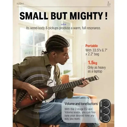 Donner HUSH-I Guitarra silenciosa inteligente de viaje, portátil, desmontable, guitarra folk de madera sin pala