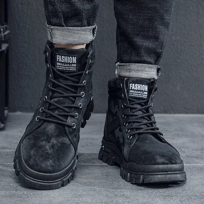 Botas altas para hombre, suela plana, ligeras, para senderismo, exteriores, negras, para correr, tenis, caminar, motocicleta