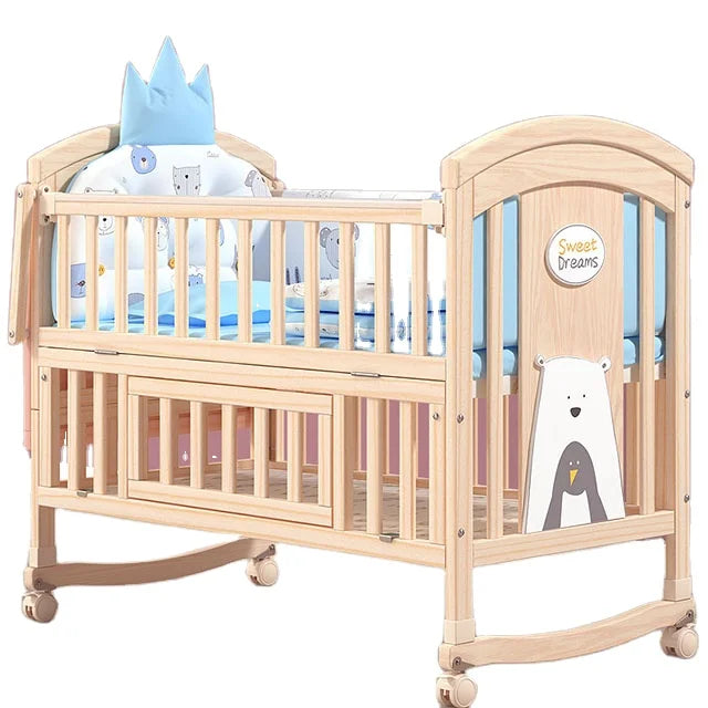 Cama blanca para niñas al por mayor, muebles de dormitorio para bebés, cama multifuncional de madera para bebés con cambiador de pañales, cama para bebés