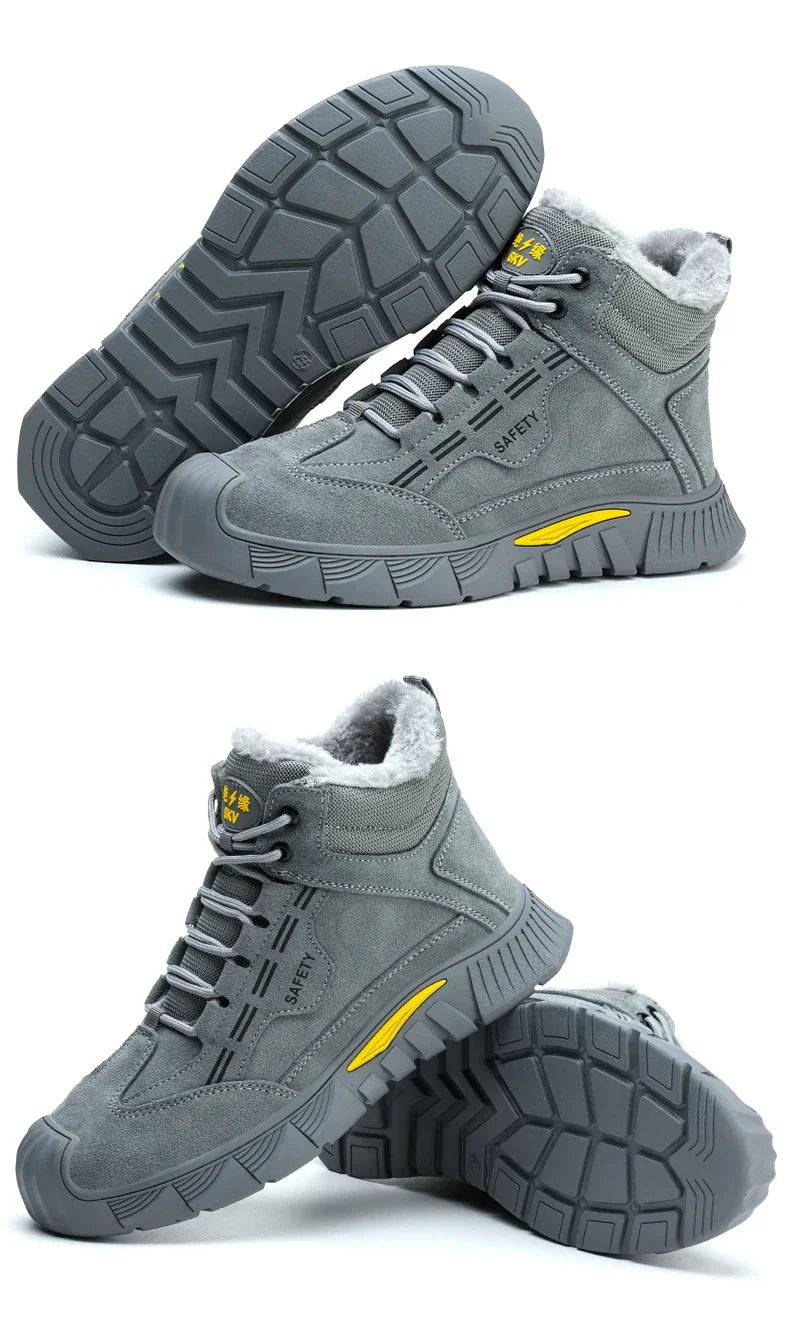 Calzado de seguridad para hombre, zapatos de trabajo con puntera de acero, color gris, anti-aplastamiento, anti-perforación, alta calidad, tallas 38-45, bota de trabajo indestructible para hombre.