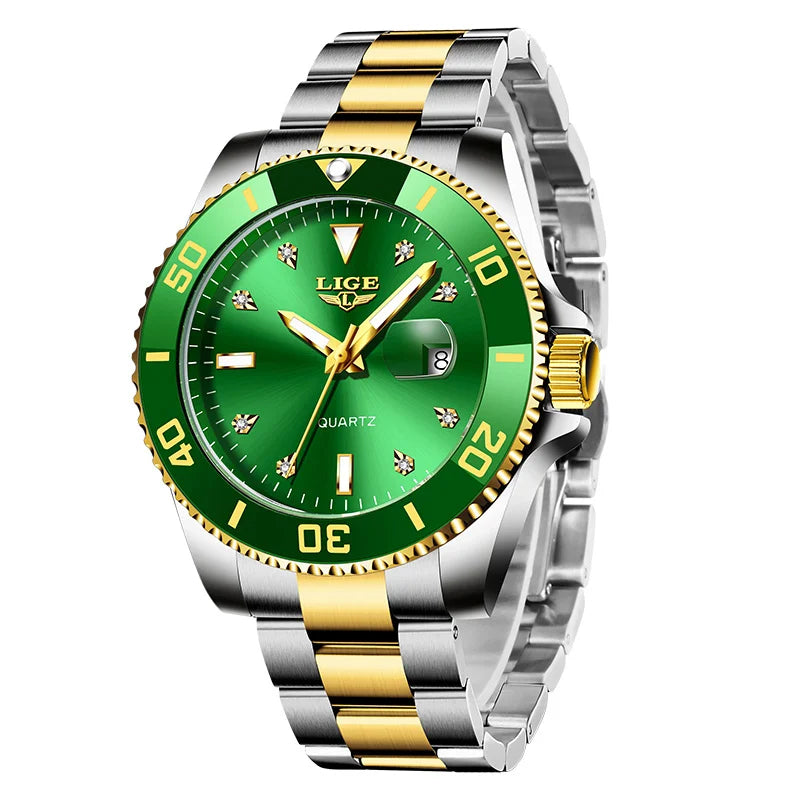 Relojes de moda LIGE para hombre, de lujo, luminosos, con calendario, para negocios, resistentes al agua, cronógrafo, de acero inoxidable, de cuarzo.