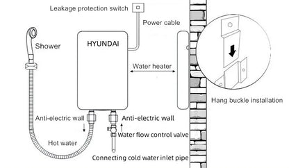 Calentador de agua eléctrico, ducha eléctrica, calentamiento rápido, máquina de CC para el hogar (cocina, baño), agua caliente ilimitada, control remoto