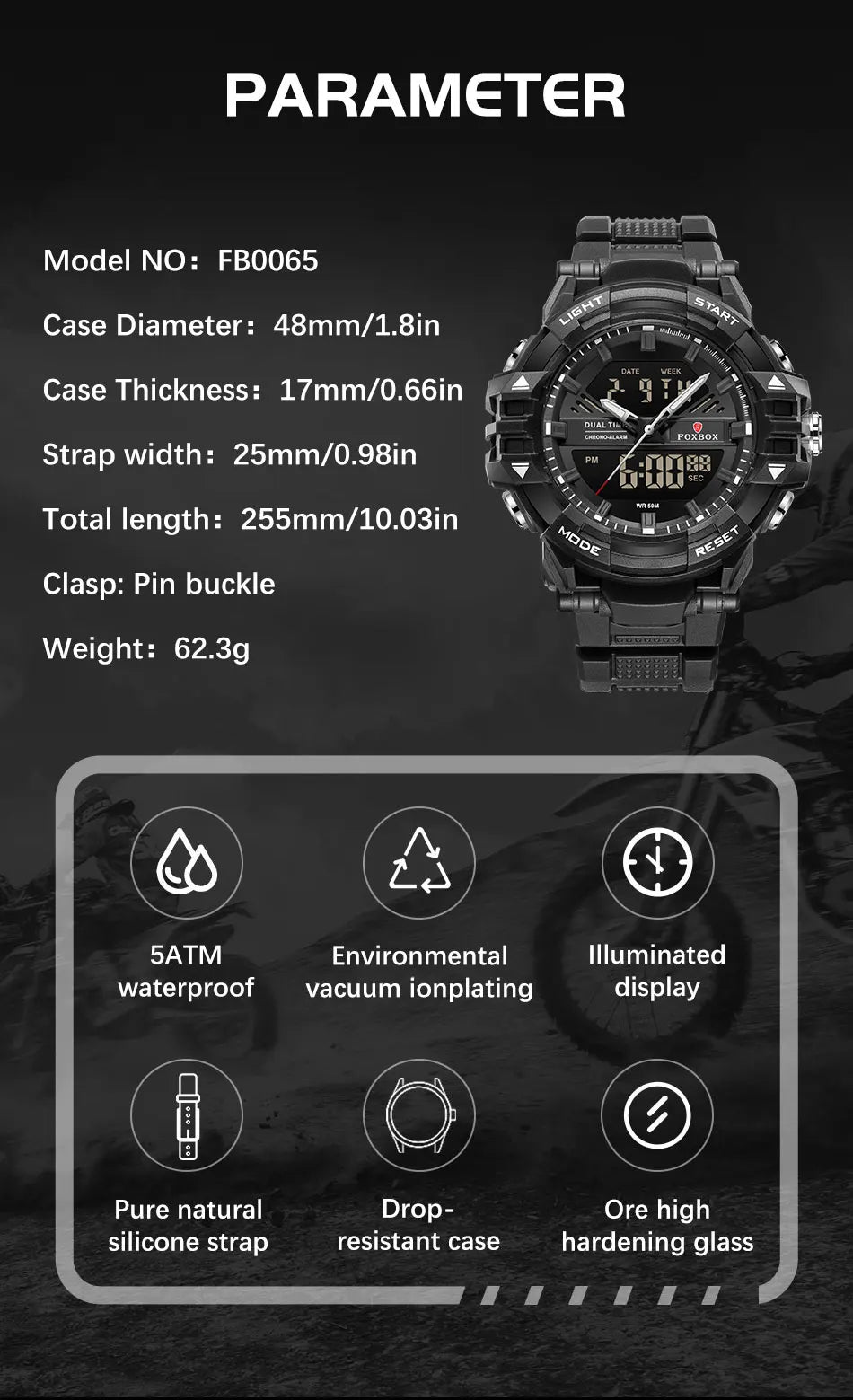 LIGE FOXBOX - Reloj electrónico deportivo informal de moda para hombre, con pantalla digital LED, resistente al agua hasta 50 m, alarma y fecha, con caja