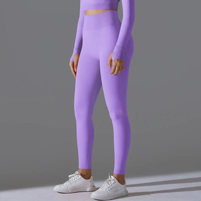 Leggings deportivos de yoga para mujer, sin costuras, cintura alta, elásticos, color sólido, para gimnasio, correr, secado rápido, realce y efecto moldeador.