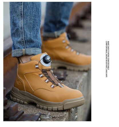 Zapatos de seguridad con botones giratorios para hombre, botas de trabajo impermeables, antigolpes, antipinchazos, protectores, ligeros, para otoño e invierno.