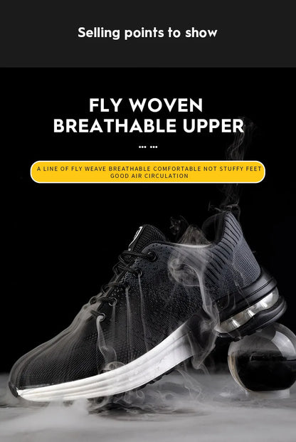 Zapatos de trabajo de protección anti-aplastamiento para hombres y mujeres, zapatos indestructibles anti-perforación, zapatos de trabajo con amortiguación de aire, zapatos de seguridad con puntera de acero para hombre.