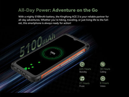 Cubot KingKong ACE 2, smartphone ultradelgado y resistente, Android 14, 16 GB de RAM (6 GB + 10 GB), + 128 GB de ROM, pantalla de 6,56" a 90 Hz, NFC.