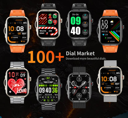 Reloj inteligente de 2,01 pulgadas para hombre y mujer, con linterna LED, control del ritmo cardíaco, para deportes al aire libre y fitness, resistente al agua