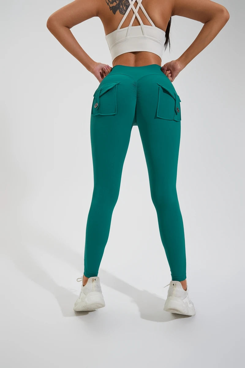 Pantalones de yoga DIAS FIT JOY de nailon, con bolsillo en los glúteos, ajustados, para mujer, deportivos, de fitness, realzan la cadera, transpirables, sin línea en T.