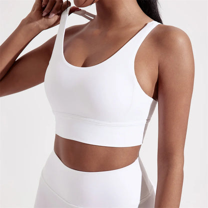 Sujetador deportivo de color sólido con espalda cruzada para mujer, de alta resistencia, ajustado, para entrenamiento integral, ropa interior de yoga y gimnasio con almohadilla para el pecho