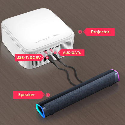 Altavoz Bluetooth inalámbrico, barra de sonido estéreo 4D, altavoces envolventes para el hogar, para portátil, proyector, reproductor de música de PC, entrada auxiliar de 3,5 mm, cable USB.