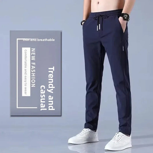 Pantalones casuales de negocios de verano para hombre, ajustados, de pierna recta, holgados, cómodos, de seda helada, transpirables