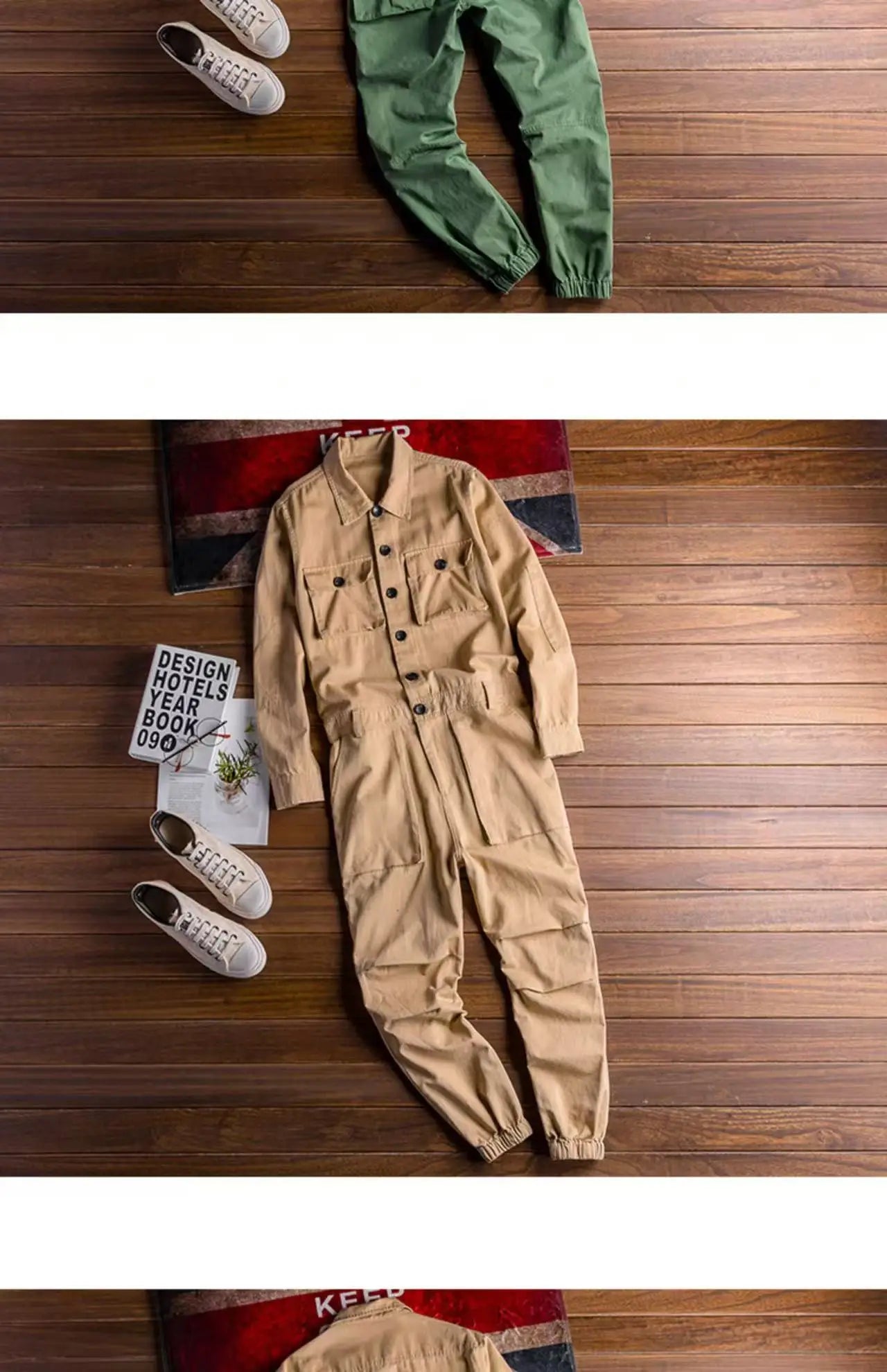 Spring Overalls Men's Jumpsuit Loose Long Sleeve Cotton Cargo Pants Black Yellow Workwear Trousers Working Uniform Rompers
