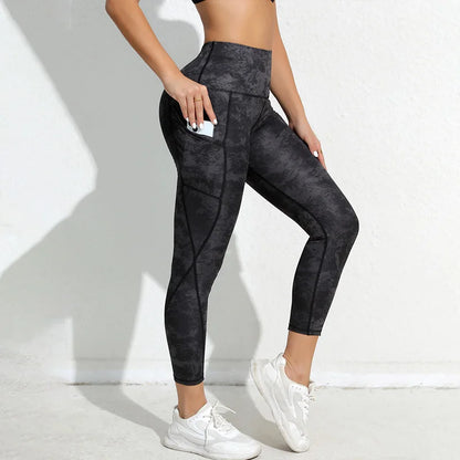 Leggings de yoga para mujer con bolsillos, cintura alta, compresión, entrenamiento, correr, gimnasio, estampado.