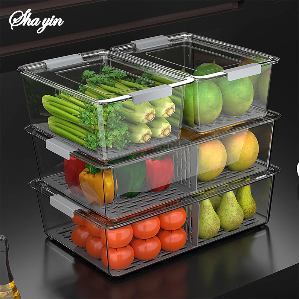 Organizador de refrigerador apilable, contenedores organizadores para refrigerador con tapas, contenedores transparentes para almacenar frutas, cajas para congelador, despensa y cocina.