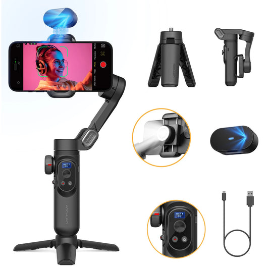 Estabilizador de cardán de 3 ejes AOCHUAN Smart XPro Ai para teléfonos inteligentes para grabación de video con iPhone y Android, estabilizador de seguimiento facial