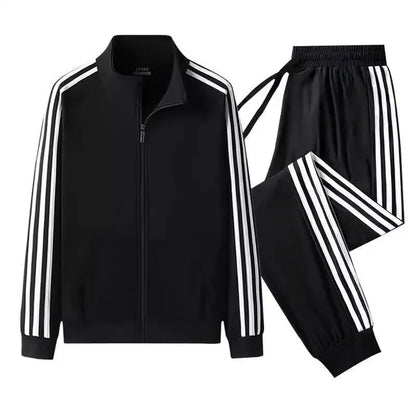Conjunto de ropa deportiva informal para hombre, primavera y otoño, cárdigan abierto de tres rayas finas, sudadera con capucha y pantalones, conjunto ligero para hombre